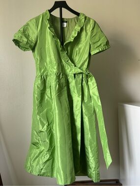 J. Crew Lime Green Wrap-Style Kids Dress with Ruffle Trim